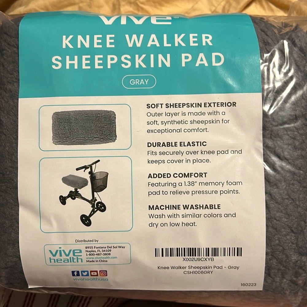 Vive Knee Walker Sheepskin Pad - Gray
